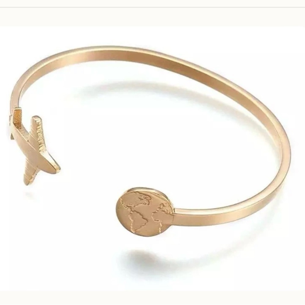 Gold Gold Airplane Cuff Bracelet Great gift for travelers stocking stuffer